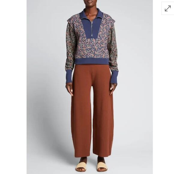 Veronica Beard Dylan Floral Half Zip Pima Cotton Sweatshirt In Navy Multi Floral - Picture 1 of 16